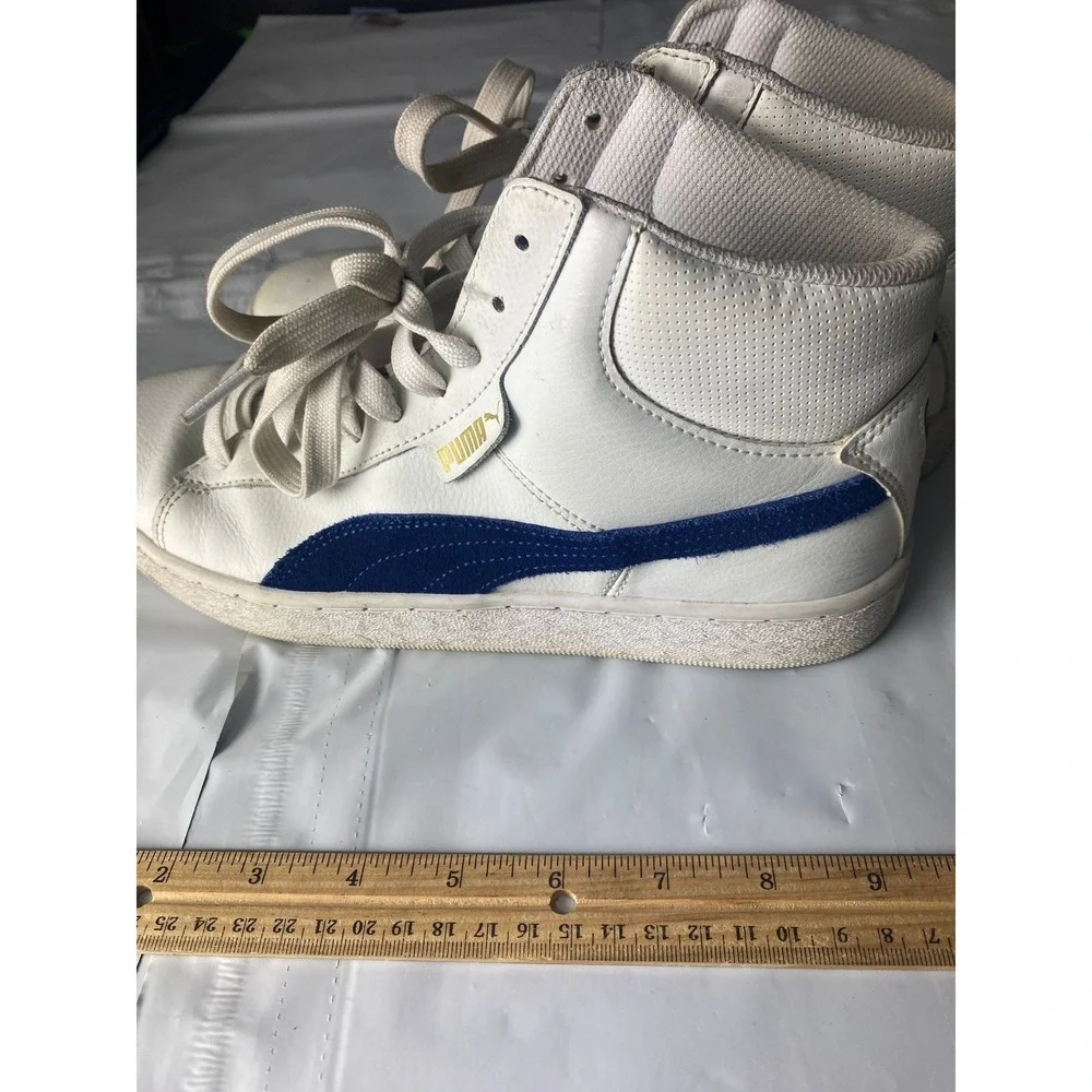 PUMA White Blue Mid-Top Court Sneakers Men's US 9.5 Lace-Up Casual‎ Shoes